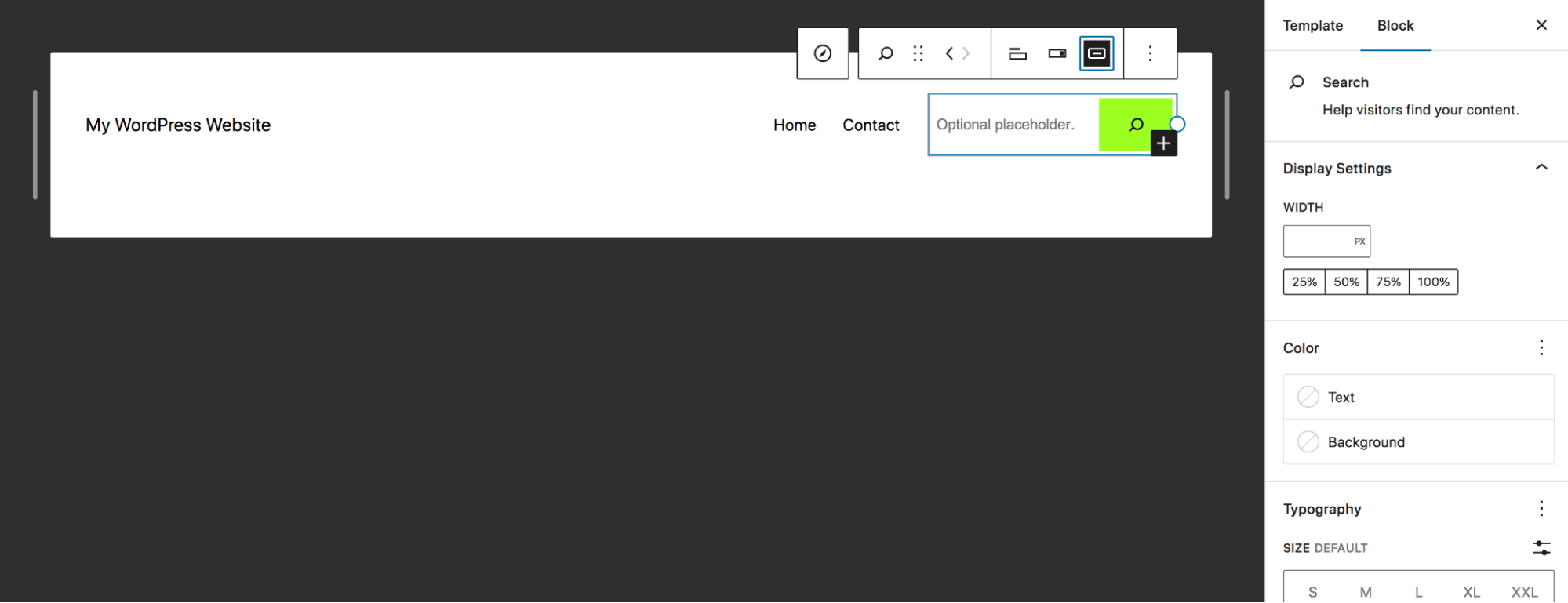 在页眉中添加搜索栏