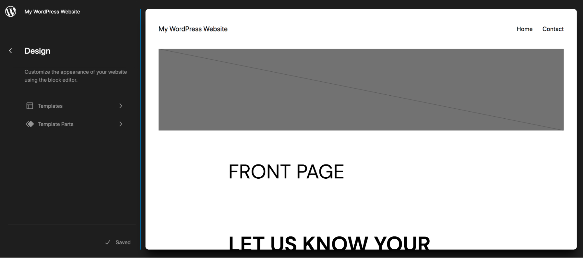 网站编辑器打开后会显示模板和模板部件